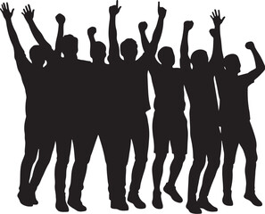 vector of group cheering in silhouette 