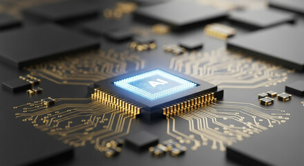 Dynamic AI processor glows with futuristic intelligence, powering modern technology and innovation.