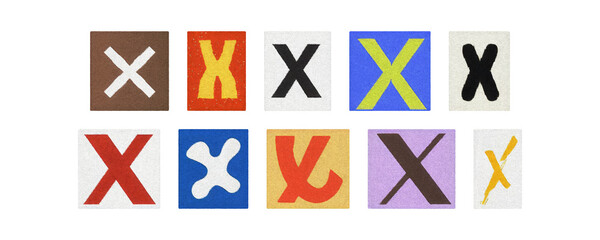 Vintage and modern letter X tiles collection, isolated transparent PNG

