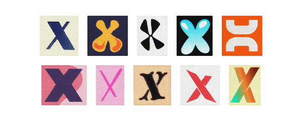 Vintage and modern letter X tiles collection, isolated transparent PNG
