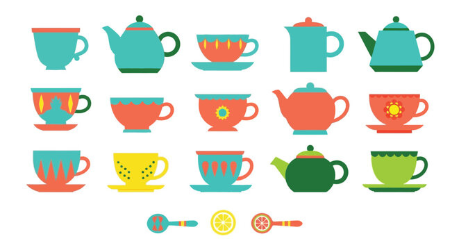 Colorful Teapots and Cups Displayed in an Inviting Kitchen Environment