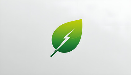 Obraz premium Minimalist green leaf logo with internal lightning bolt on a subtle gradient background