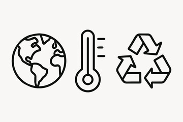 Illustration of earth thermometer and recycling symbol representing climate change and environmental protection