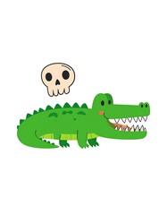 Cute Cartoon Crocodile with Skull.