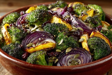 Warm Roasted Vegetable Salad in Terracotta Bowl Display