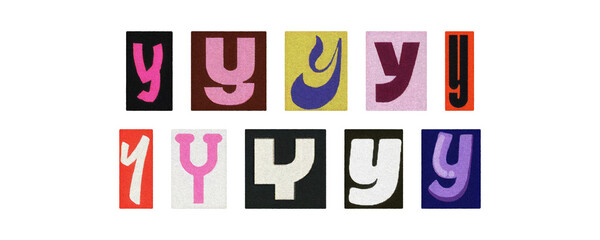 Vintage and modern letter Y tiles, magazine collage on clear PNG
