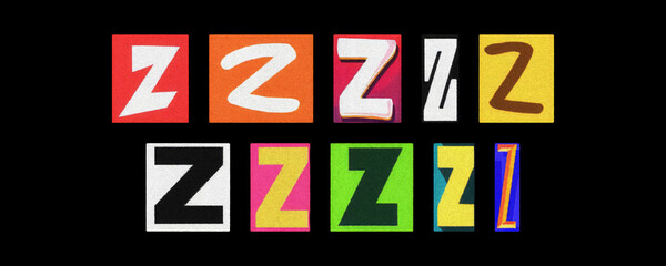 Vintage and modern letter Z typography on black background
