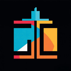 Obraz premium Abstract Cityscape Illustration with Geometric Shapes and Vibrant Colors on Black