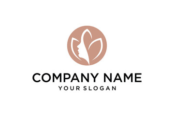 Woman face with leaf elements logo