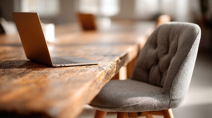 Modern workspace with laptop and stylish chair in a bright open environment