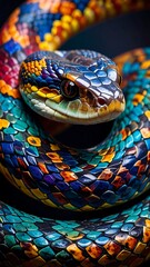 Fototapeta premium Colorful Snake in a Coiled Pose.