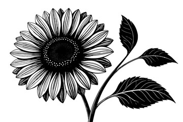 black and white sunflower , -vector-style-black-and-white-sunflower , flower, yellow, nature, sunflower, plant, summer. 