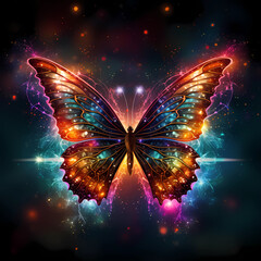 Butterfly with colorful wings and glowing stars
