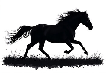horse vector illustration , -elegant-black-and-white-vector-illustration , horse, animal, vector, stallion, illustration, silhouette.