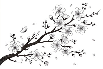 branch of cherry blossom , -black-and-white-vector-cherry-blossom-branch-with- , flower, branch, spring, vector, nature, design.