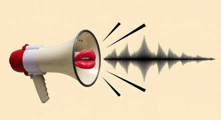 Megaphone with Lips and Soundwave: Communication and Marketing Concept