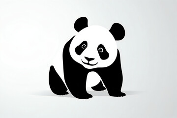 Modern_vector_black_and_white_panda_ panda bear with bamboo , panda, bear, animal, cartoon, illustration, vector. 