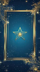 Blue background with a golden frame and star decoration