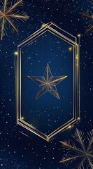 Blue background with a golden frame and star decoration
