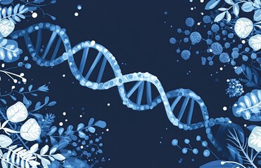 Blue background with DNA structure and medical elements
