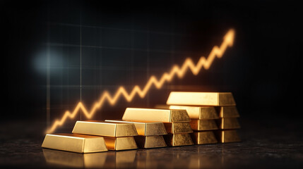 Gold bars stacked with a rising graph symbolizing financial growth and investment