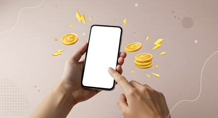Mobile Banking App Mockup with Euro and Dollar Coins
