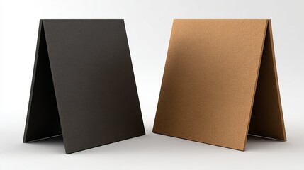 3D matte black and brown blank table tent on isolated background