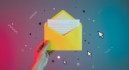 Modern Email Communication Concept: Hand Holding Yellow Envelope