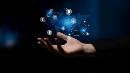 Fototapeta premium Global currency exchange enables seamless money transfer through currency, exchange, and global systems for decentralized international financial connection Latch