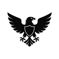 Majestic black eagle crest emblem symbol wings spread holding shield and talons