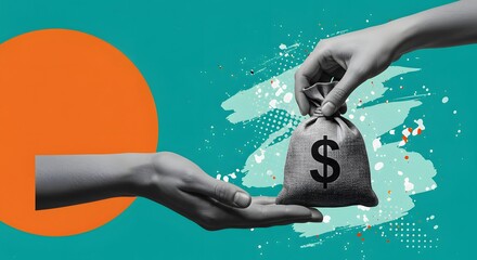 Money Transfer Concept: Hand Passing a Bag of Dollars