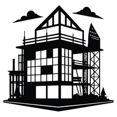 Silhouette Depiction of MultiStory Building Under Construction with Clouds in the Sky