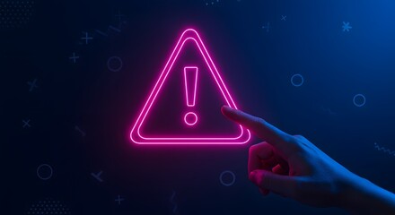 Neon Exclamation Mark Sign with Hand Touching Screen