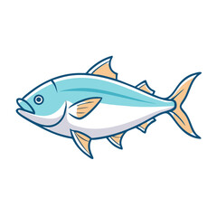 Cartoon illustration of a colorful fish, light blue and white tones