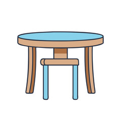 A charming illustration of a small blue and brown table with stool
