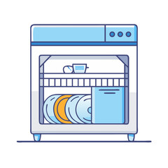 Dishwasher appliance with clean dishes inside ready to be used
