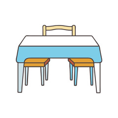 Stylized illustration of a table and chair for children in playroom