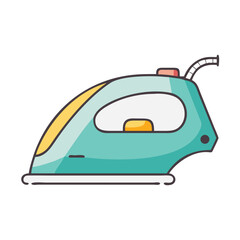 Stylized cartoon ironing device appliance with teal, yellow, and red colors