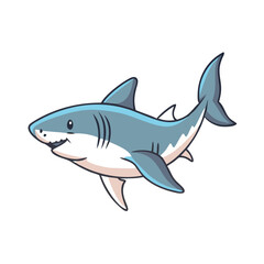 Obraz premium Cartoon great white shark swimming with a toothy grin and simple details