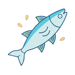 Obraz premium Cartoon style blue fish floating in water with bubbles and fins