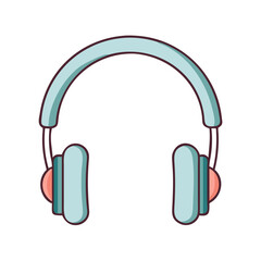 Light blue over ear headphones with coral and green color accents