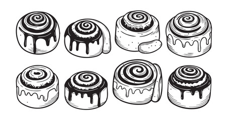 Cinnamon Roll Line Art Vector Illustration