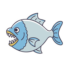 Obraz premium Cartoon Piranha with sharp teeth and a distinct blue head design