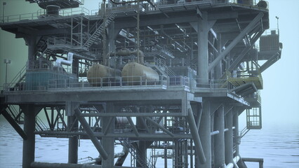 A large oil rig sitting on top of a large body of water