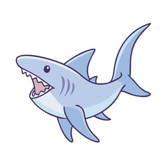 Obraz premium Cute Cartoon Shark with Big Teeth Ready to Eat Swimming in the Ocean