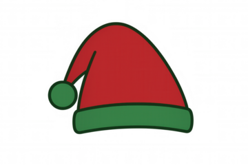 Elf hat in red and green colors, ideal accessory for santa’s helper and christmas costume, transparent background