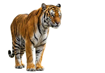 Fototapete Tiger Majestic Bengal tiger standing isolated PNG, powerful predator with orange and black stripes on transparent background  © Cian