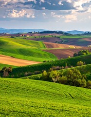 Fototapeta premium Rolling hills, vibrant colors, springtime landscape