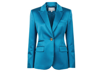 Elegant turquoise satin blazer isolated, stylish women s jacket for professional or evening wear on...