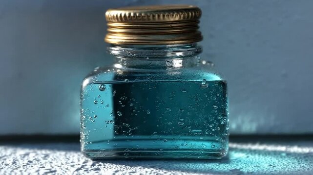 Teal ink bottle close up